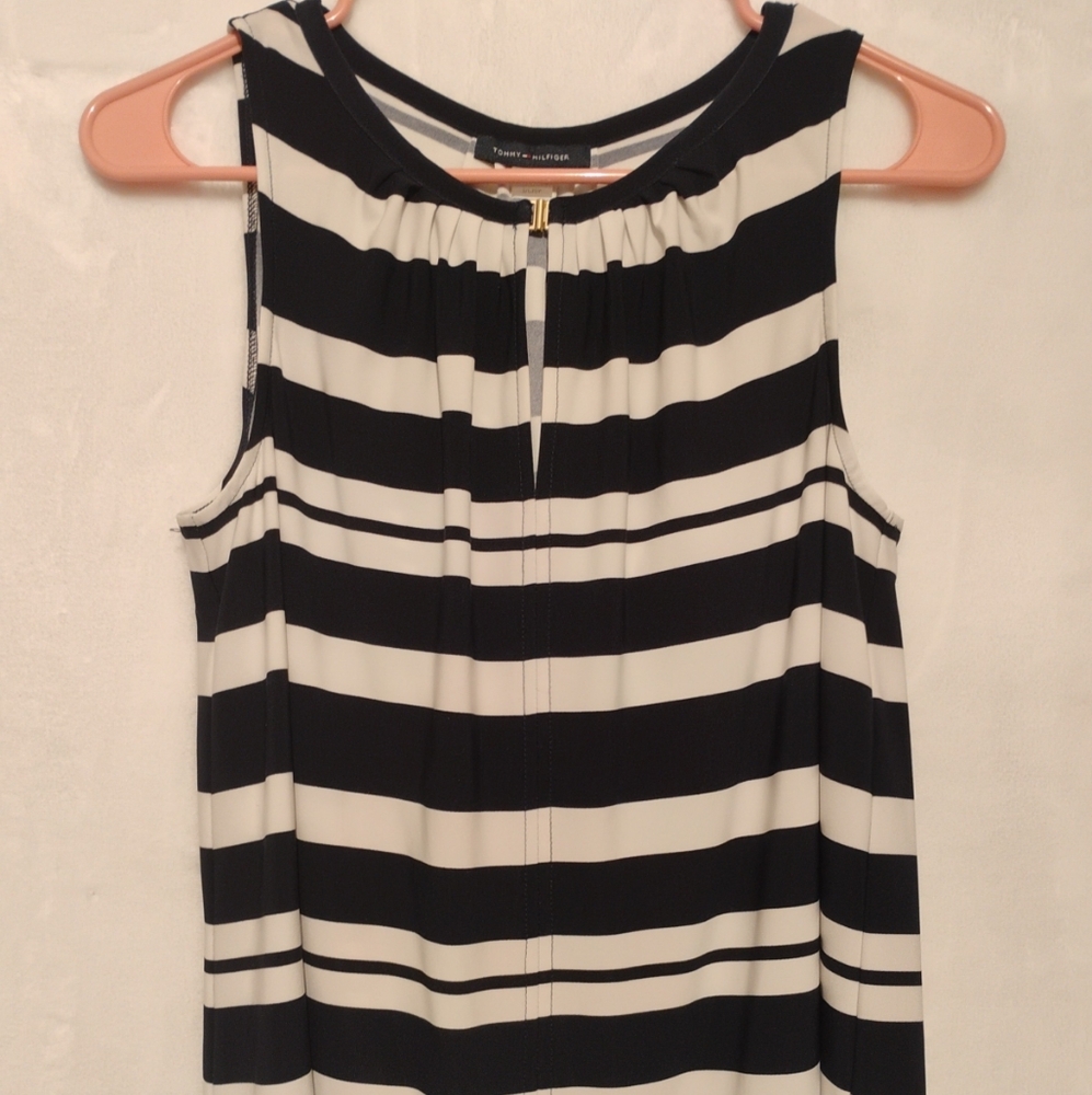 Tommy Hilfiger Sleeveless Striped Shirt Tank Womens Size Small Navy Blue & White